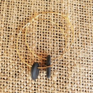 NEW 14k gold filled black seaglass hoop earrings